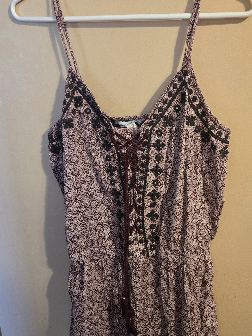 American Eagle Outfitters Mauve Printed Spaghetti-Strap Mini Dress